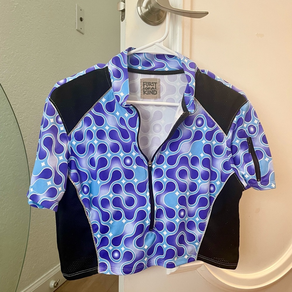 FURST OF A KIND Vintage Wetsuit Inspired Zip Up Crop Top Blue And Purple
